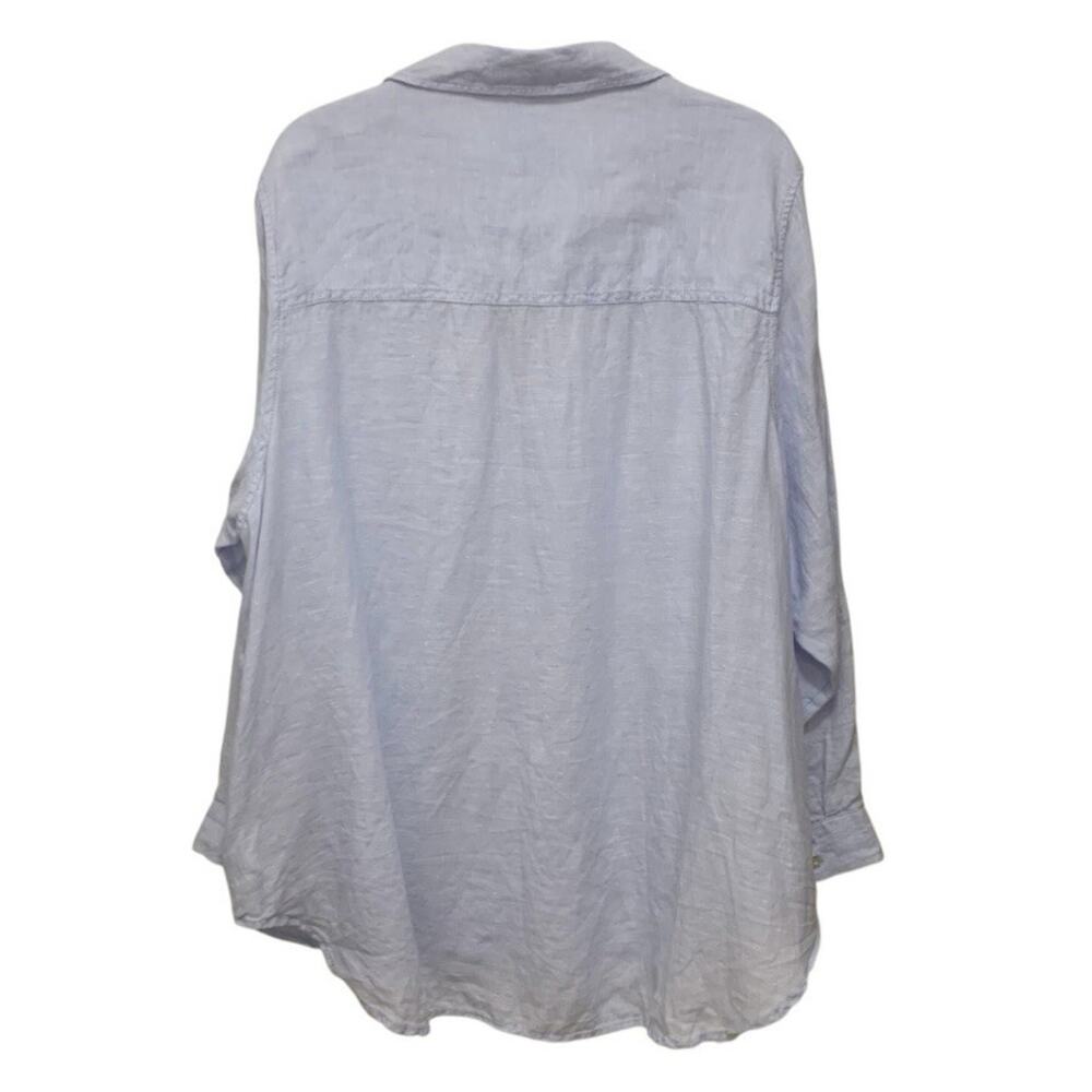 Sigrid Olsen Shirt Womens 2X Blue 100% Linen Button Up Roll Tab Coastal Minimal - Picture 2 of 5